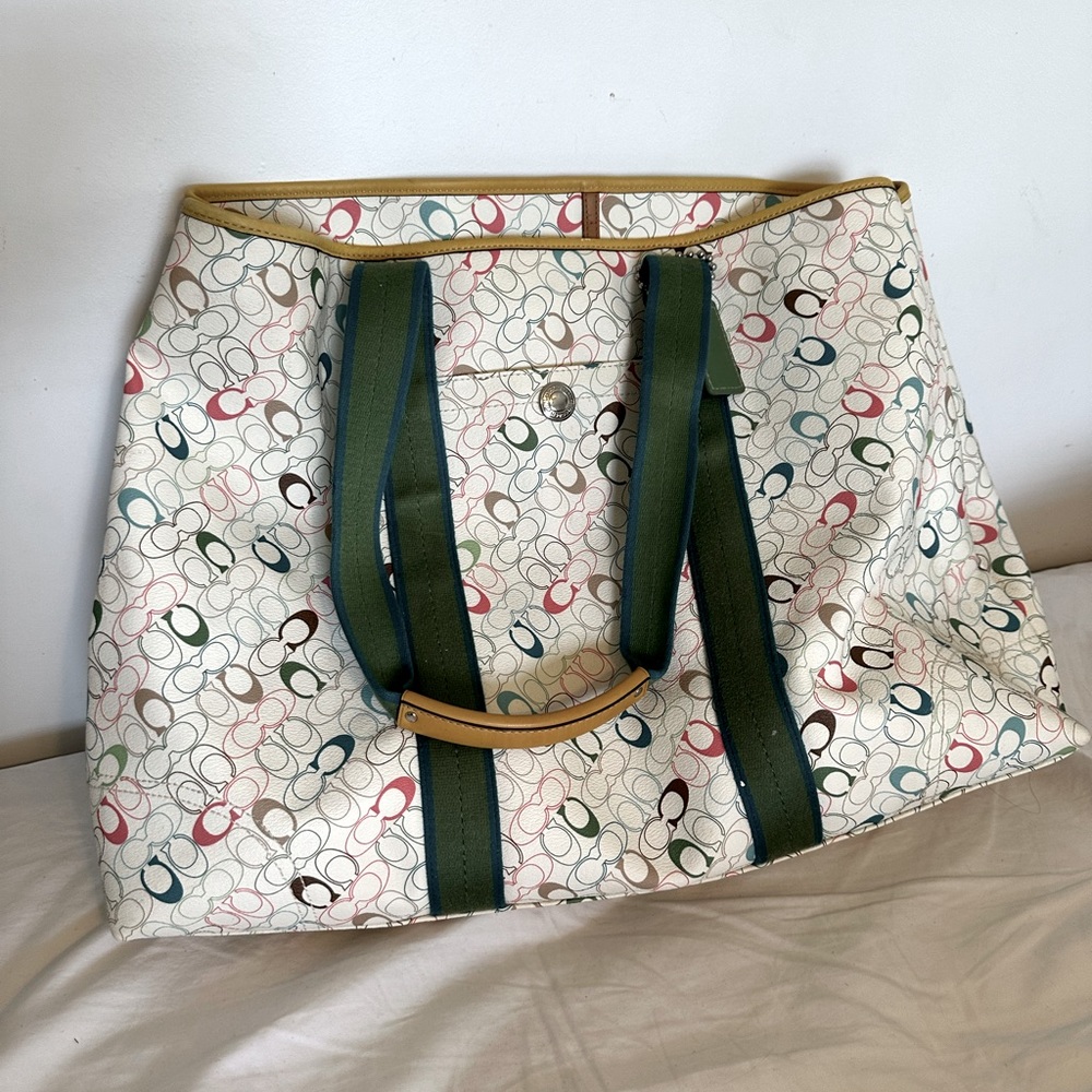 COACH Chelsea Heritage Coated Canvas Multicolor Signature Tote Green/White